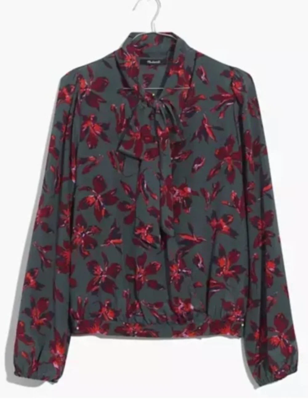 Madewell Silk Tie-neck Wrap Top in Winter Orchid Feminine Moody Work Women's XS